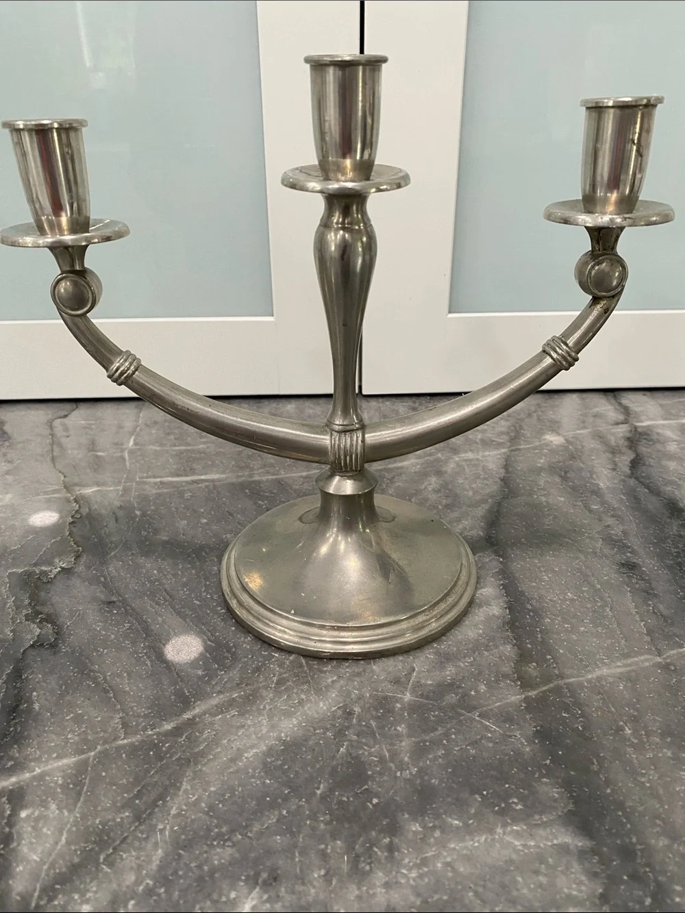 Classic Three-Arm Silver Candle Holder - Pewter Finish